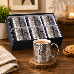 Luxurious Textured Silver Mug Set